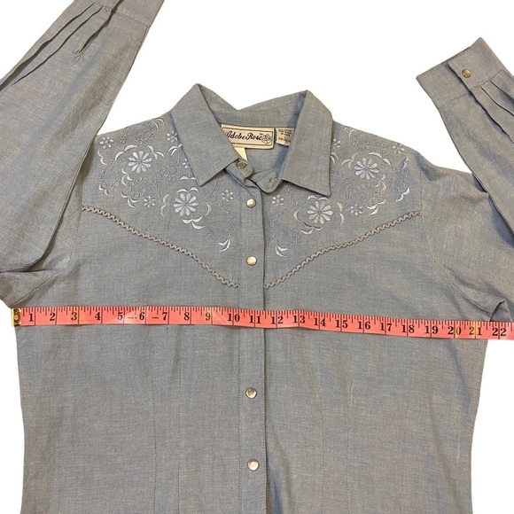 Vintage Adobe Rose Western Style Blue Shirt Ladies‎ Large - Picture 12 of 14